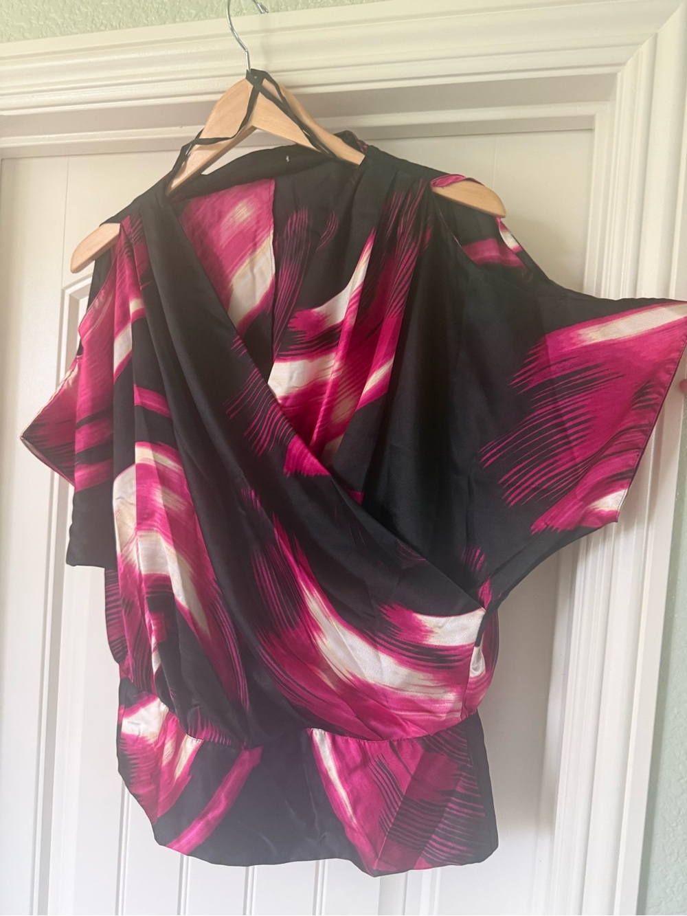 DKNYC One-Shoulder Black and Fuchsia Brushstroke Dress